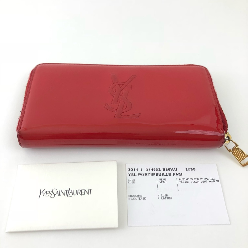Yves Saint Laurent Red Patent Leather Zip Wallet